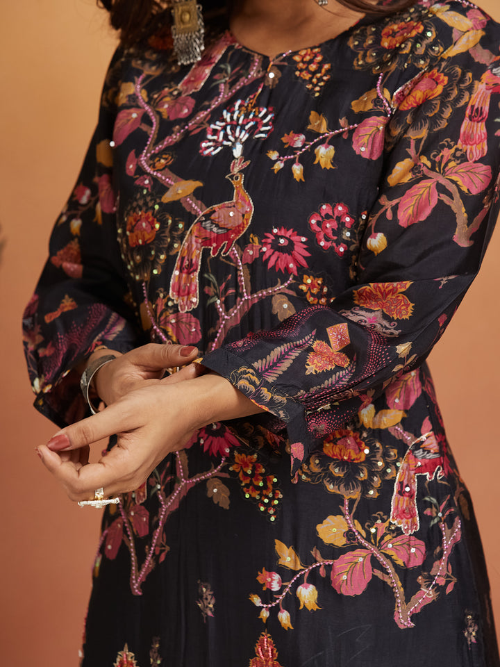 Midnight Bloom Co-ord Set – Black Floral Elegance
