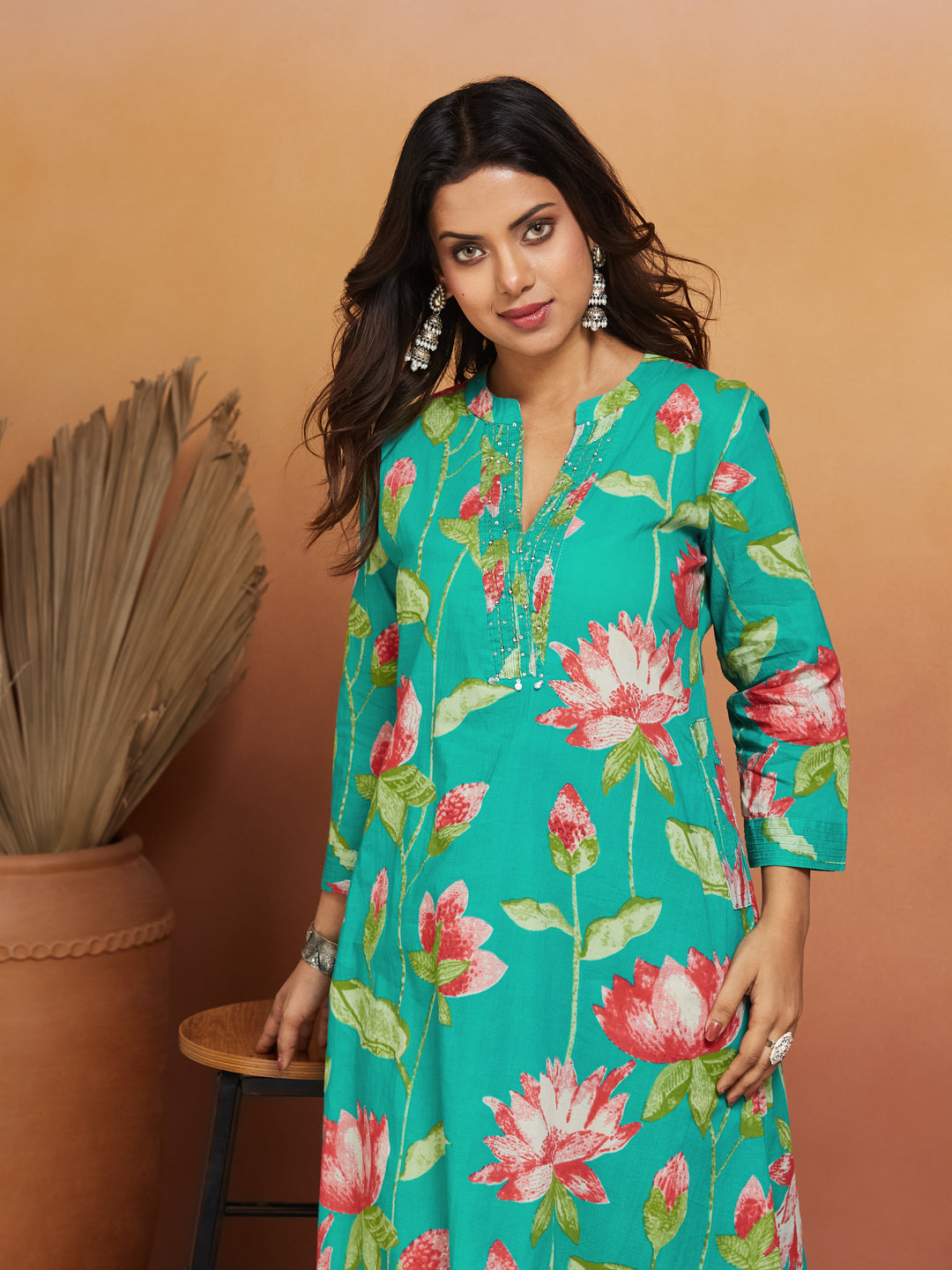 Lotus Reverie Co-ord Set – Teal Floral Harmony