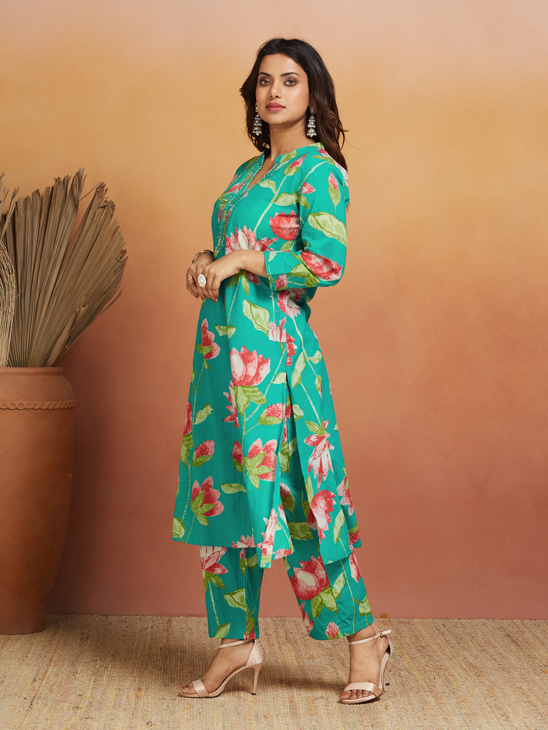 Lotus Reverie Co-ord Set – Teal Floral Harmony