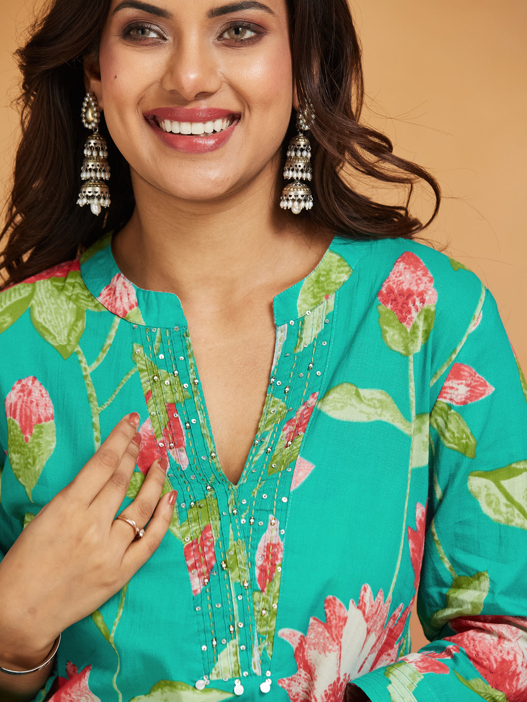 Lotus Reverie Co-ord Set – Teal Floral Harmony
