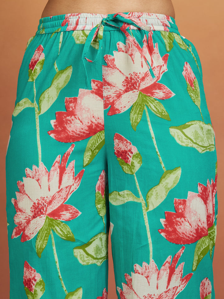 Lotus Reverie Co-ord Set – Teal Floral Harmony