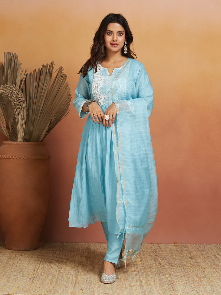 Sky Whisper Cotton Embroidered Kurta Set – Tranquil Elegance