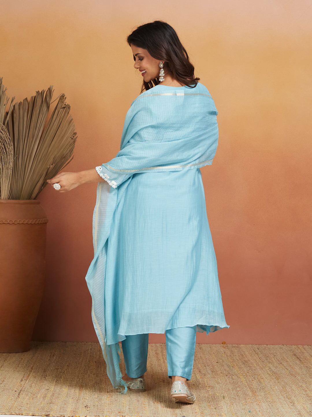 Sky Whisper Cotton Embroidered Kurta Set – Tranquil Elegance