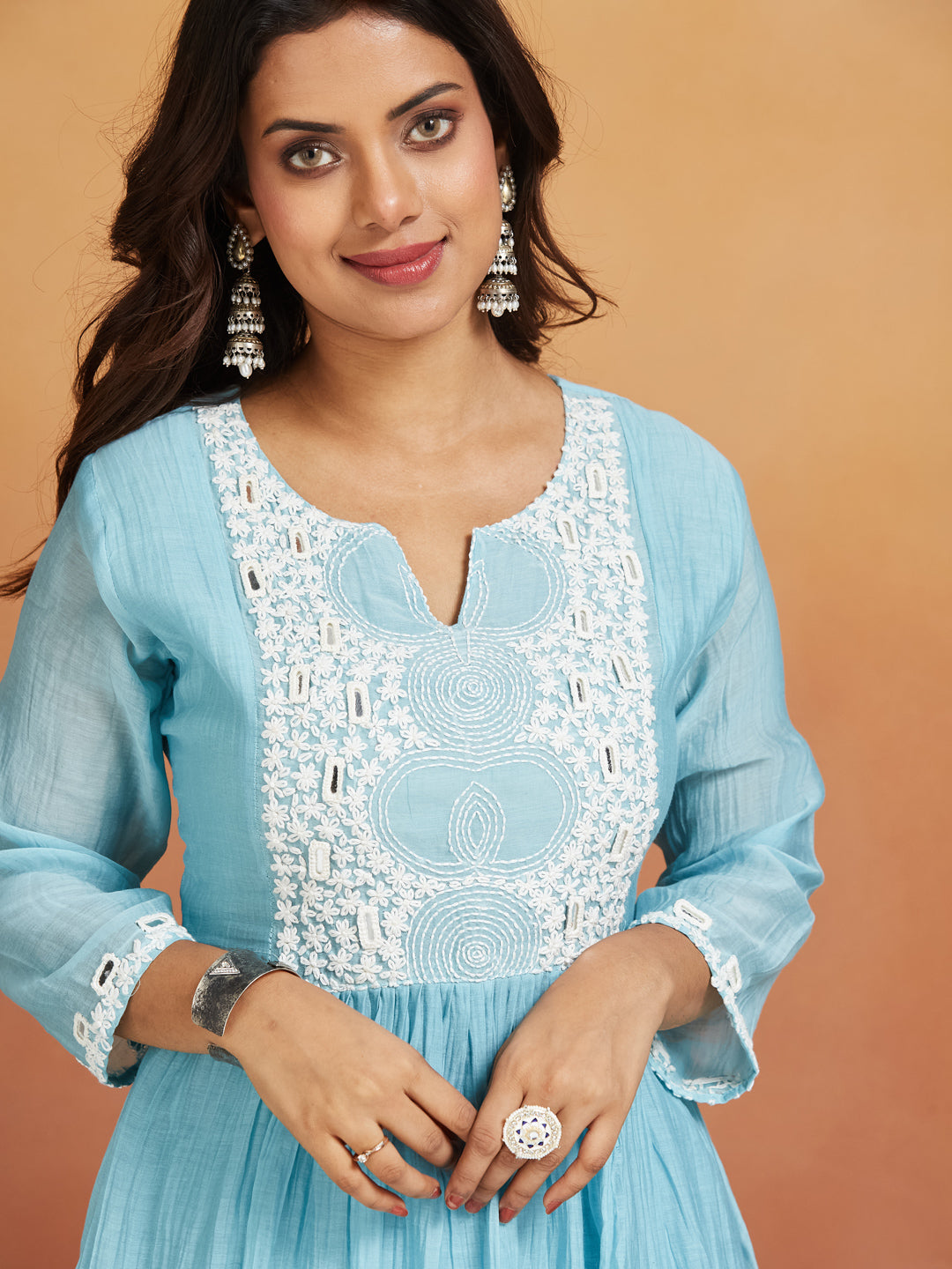 Sky Whisper Cotton Embroidered Kurta Set – Tranquil Elegance