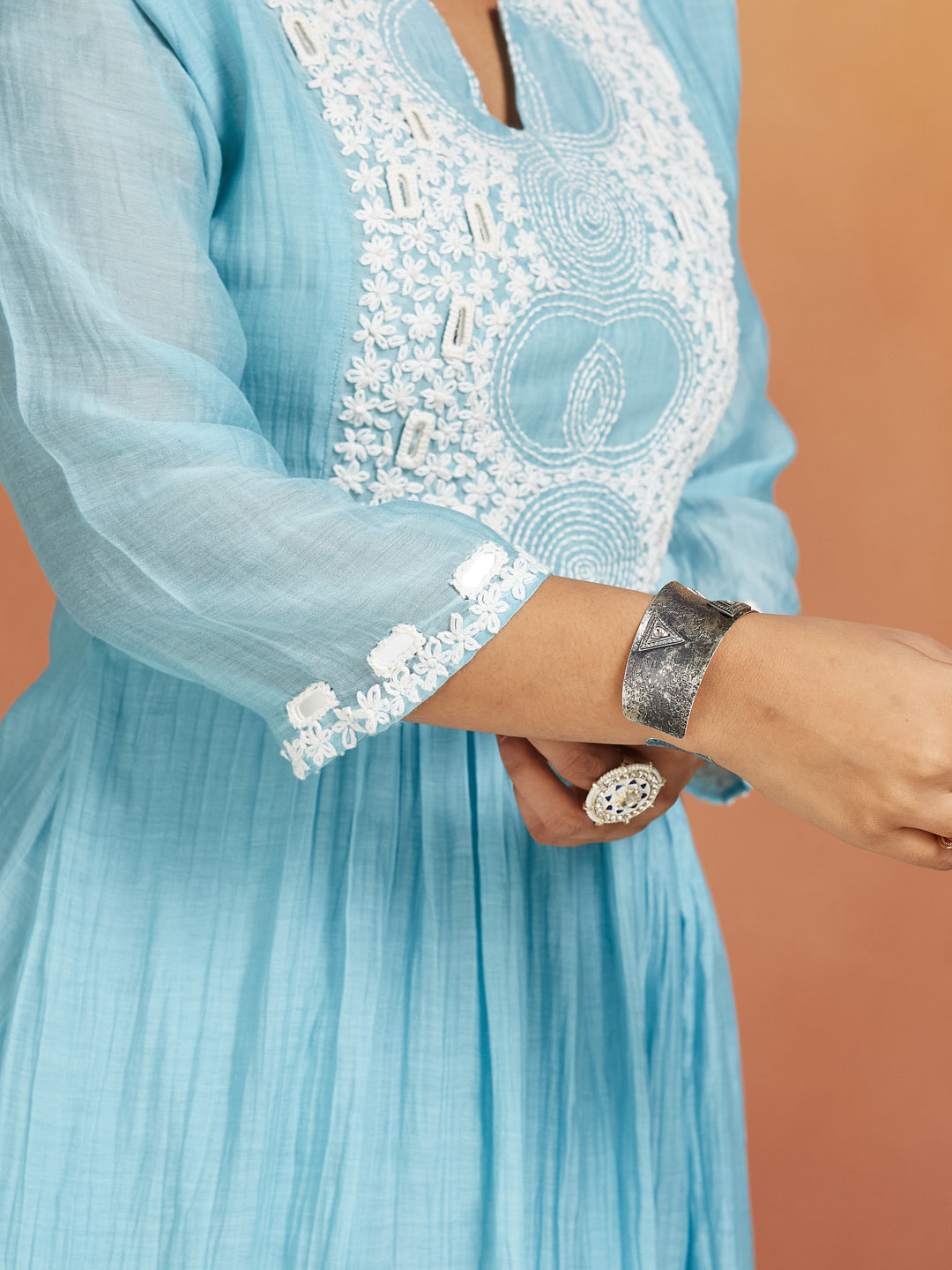 Sky Whisper Cotton Embroidered Kurta Set – Tranquil Elegance