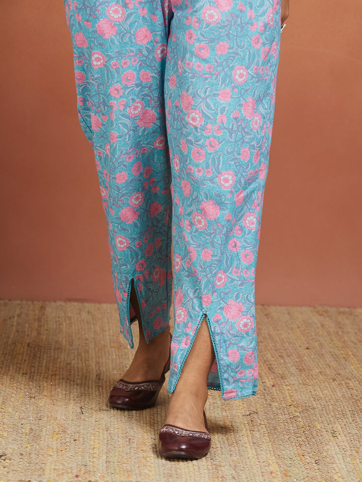 Neel Kamal Cotton Printed Kurta Set – Aqua Bloom
