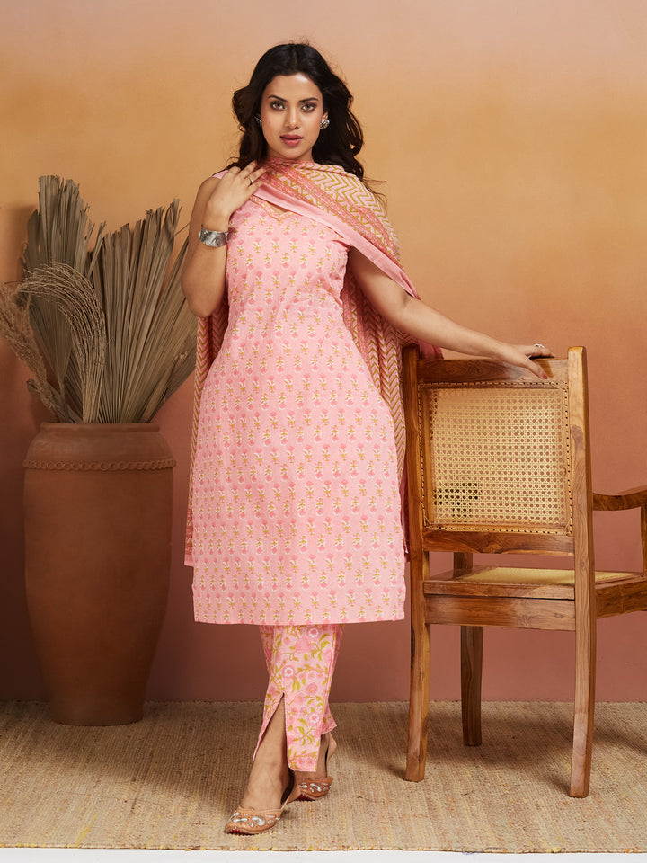 Gulaabi Noor Cotton Printed Kurta Set – Blush Petal