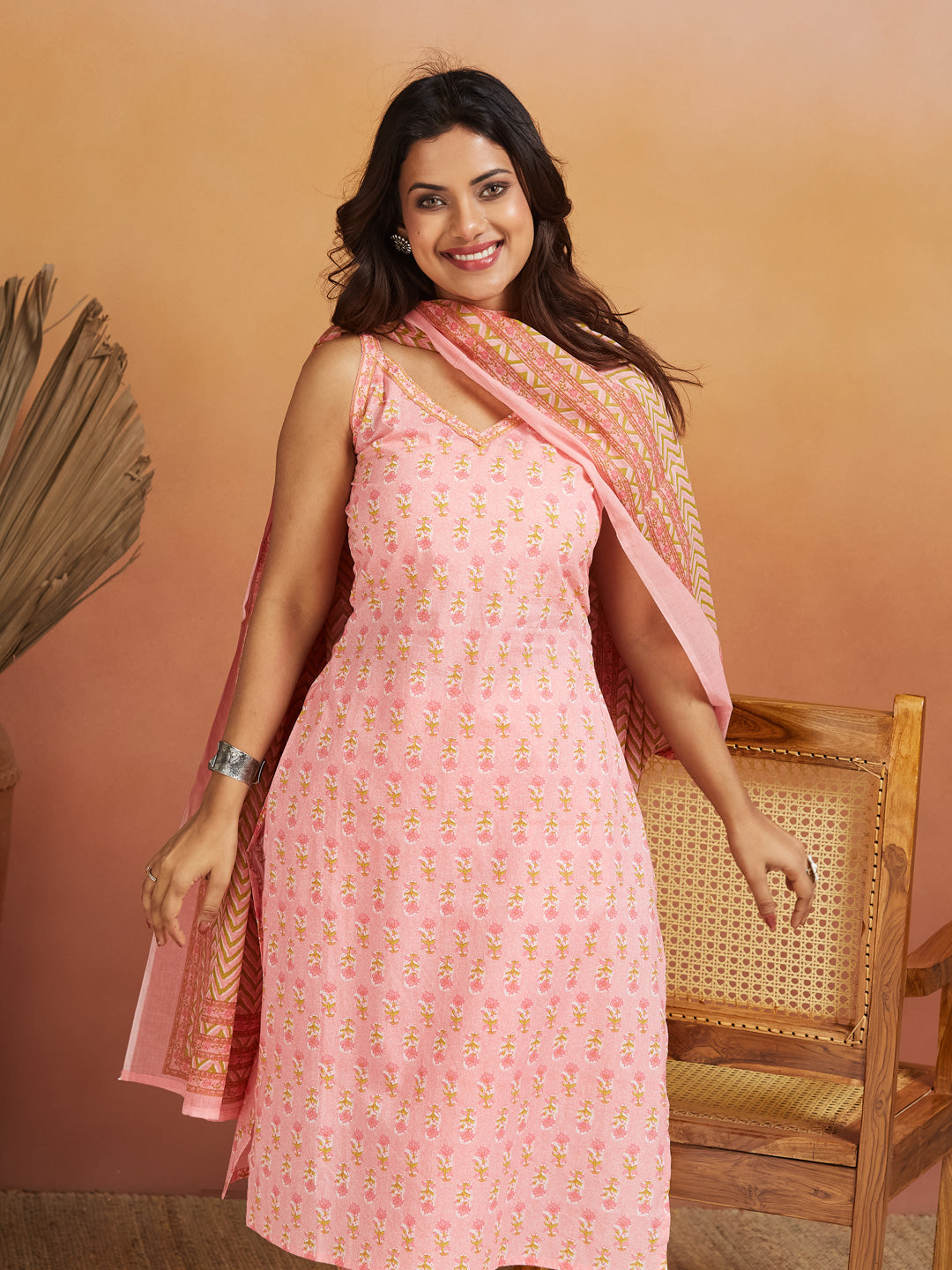 Gulaabi Noor Cotton Printed Kurta Set – Blush Petal
