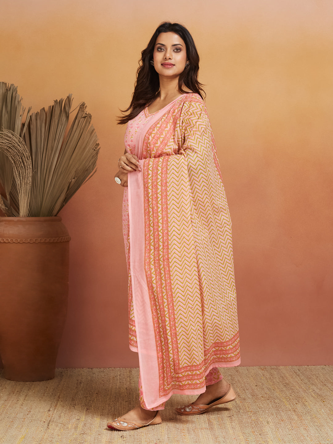 Gulaabi Noor Cotton Printed Kurta Set – Blush Petal