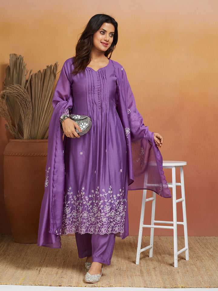 Neelkamal Cotton Embroidered Kurta Set – Royal Violet