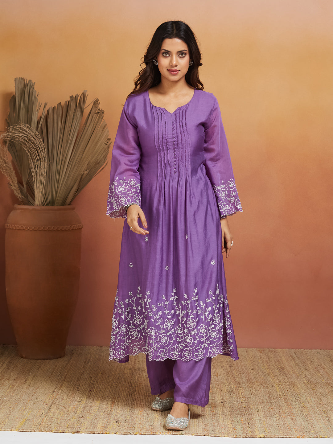 Neelkamal Cotton Embroidered Kurta Set – Royal Violet