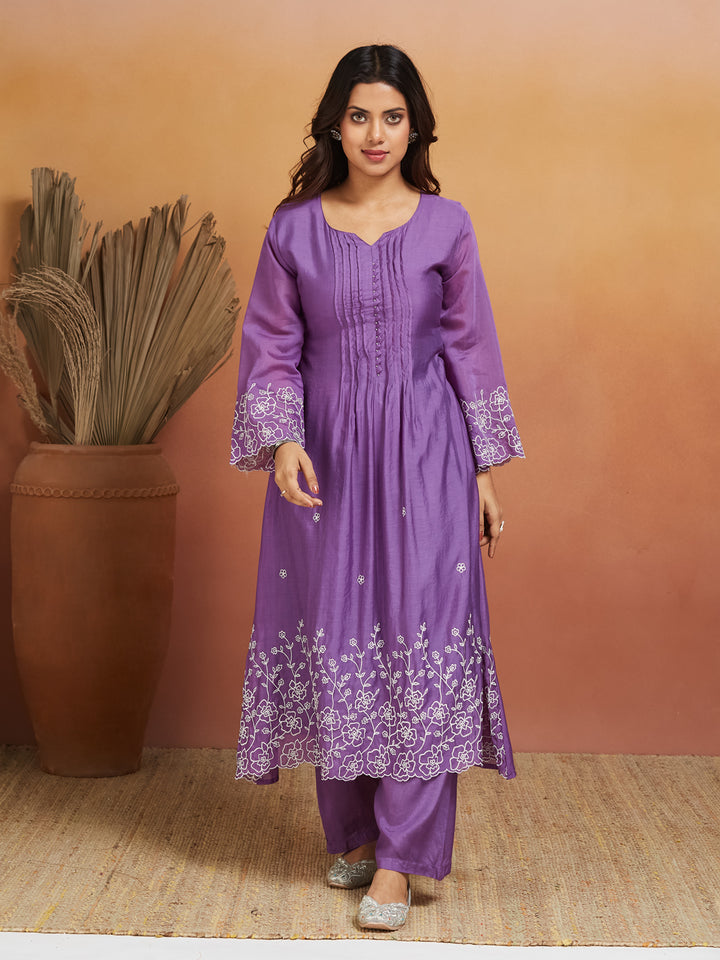 Neelkamal Cotton Embroidered Kurta Set – Royal Violet