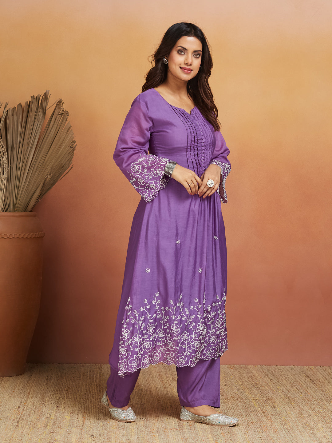 Neelkamal Cotton Embroidered Kurta Set – Royal Violet