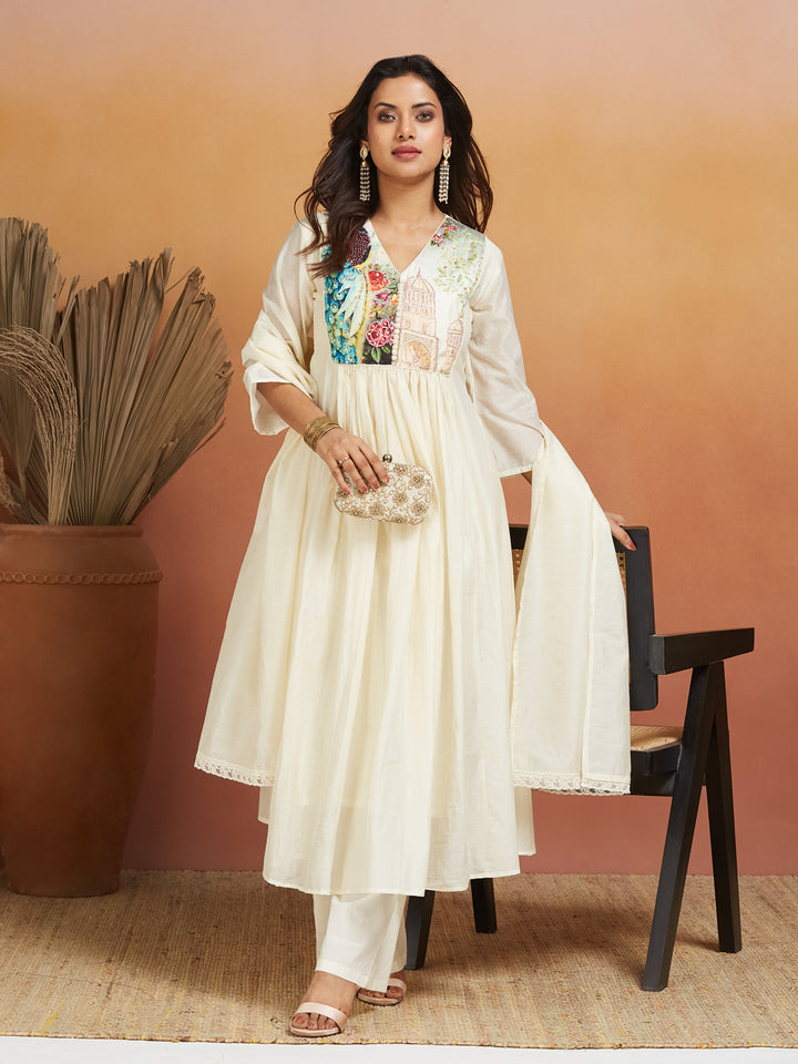 Sheherzadi Ivory Embroidered Kurta Set