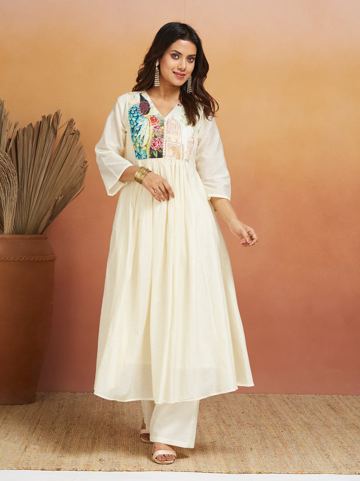Sheherzadi Ivory Embroidered Kurta Set