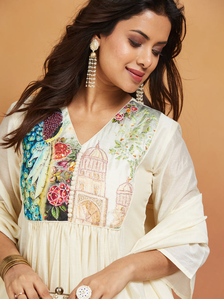 Sheherzadi Ivory Embroidered Kurta Set