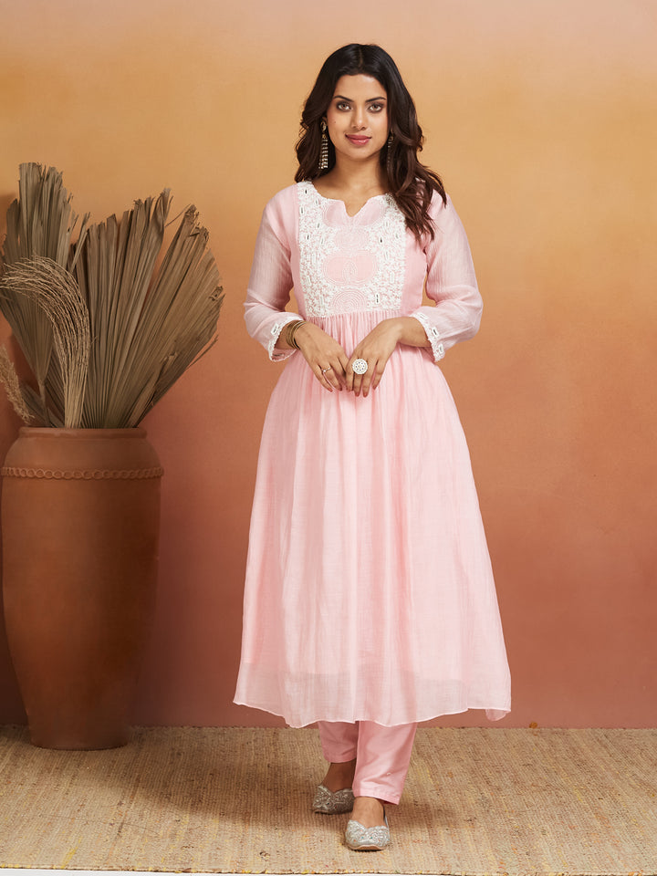 Gulroop Blush Pink Embroidered Kurta Set