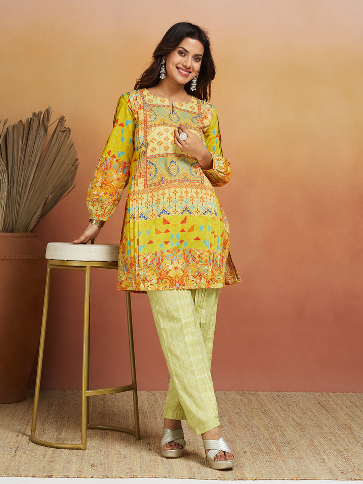 Surya Geometric Print Lime Yellow Co-Ord Set