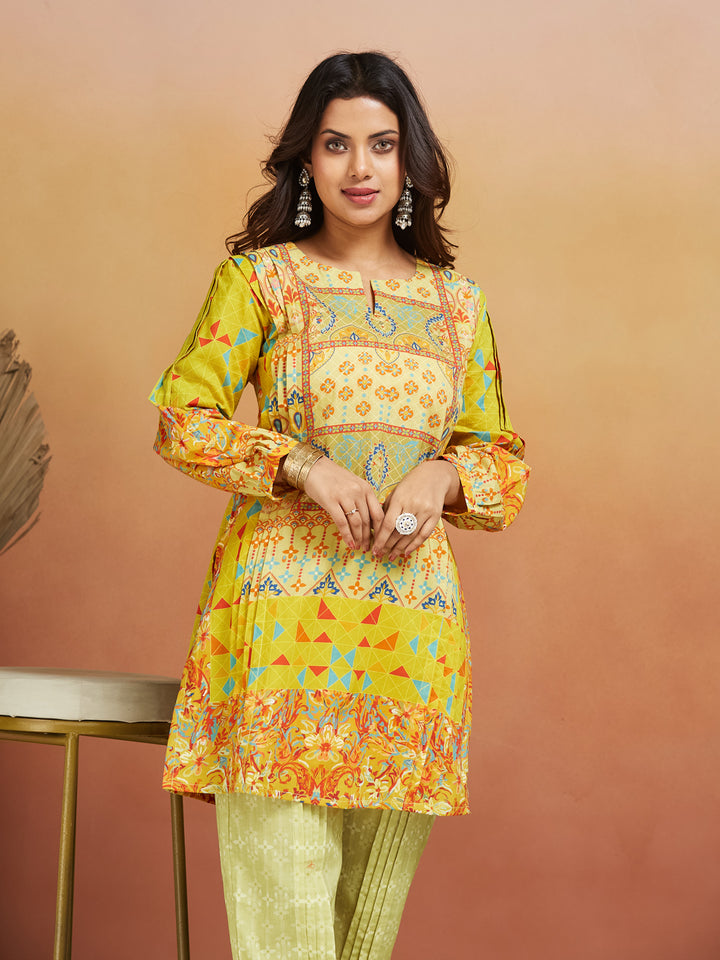 Surya Geometric Print Lime Yellow Co-Ord Set