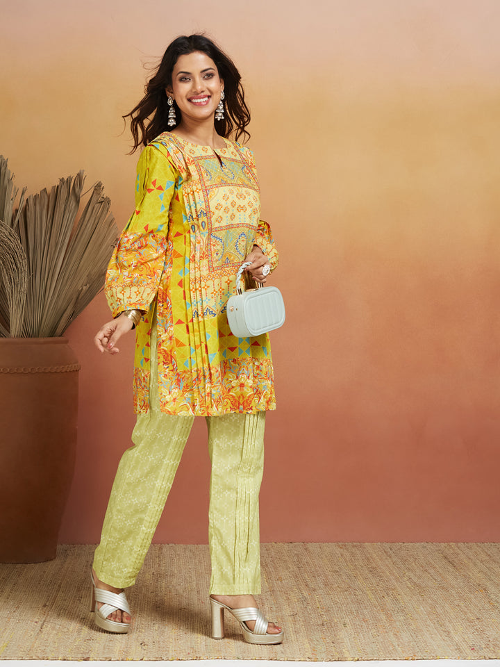 Surya Geometric Print Lime Yellow Co-Ord Set