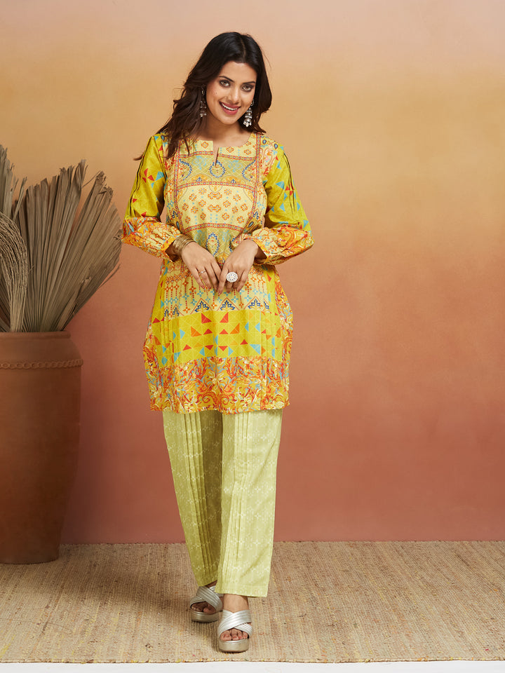 Surya Geometric Print Lime Yellow Co-Ord Set