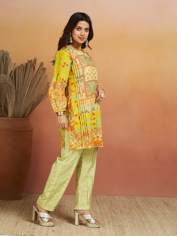 Surya Geometric Print Lime Yellow Co-Ord Set