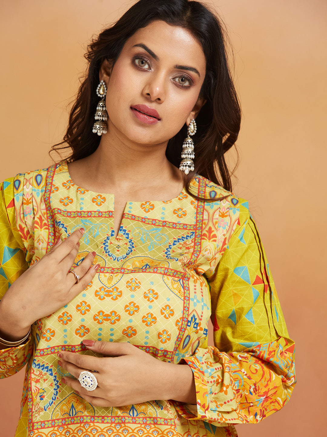 Surya Geometric Print Lime Yellow Co-Ord Set