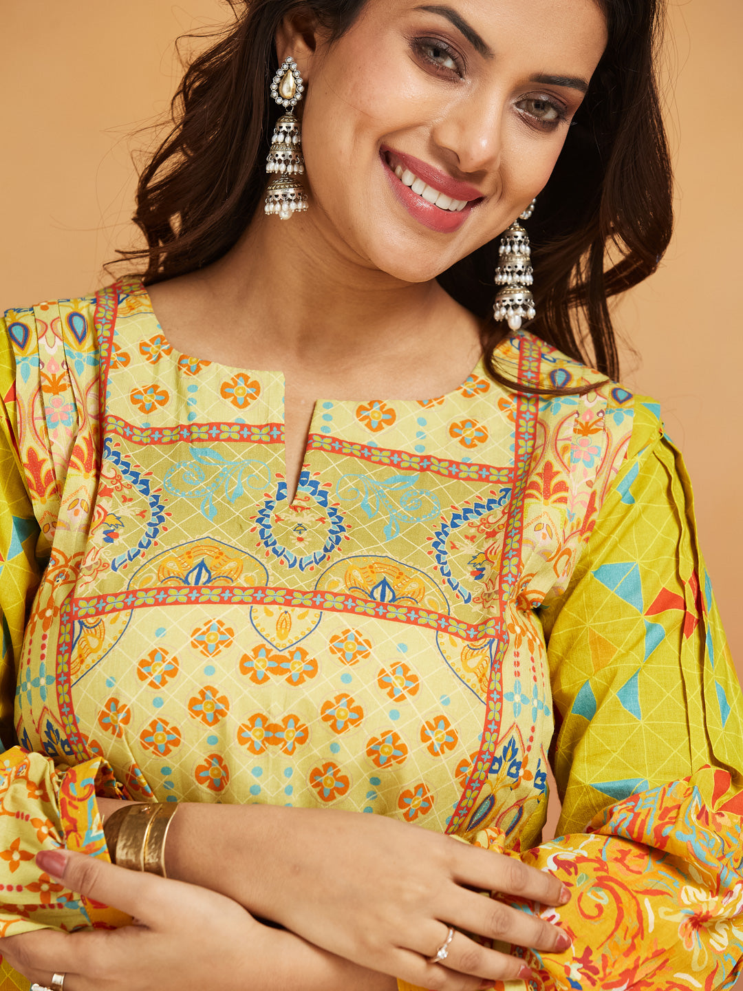 Surya Geometric Print Lime Yellow Co-Ord Set