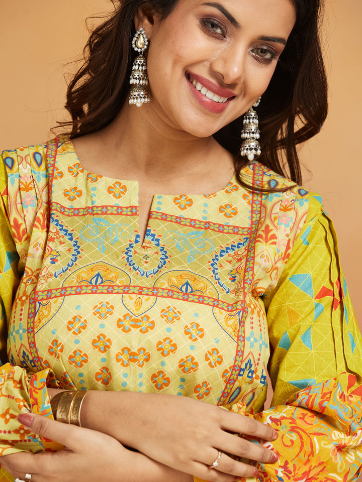 Surya Geometric Print Lime Yellow Co-Ord Set