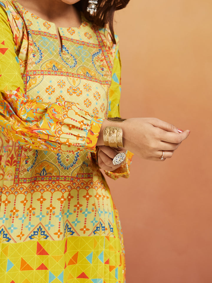 Surya Geometric Print Lime Yellow Co-Ord Set