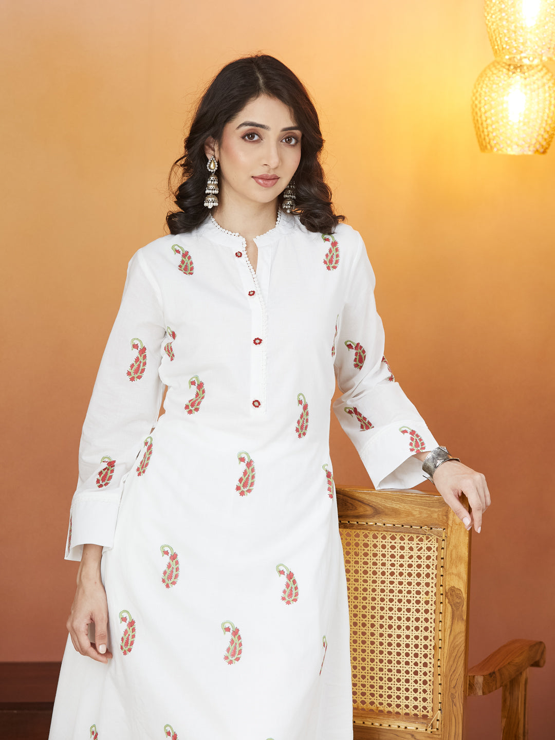 Gulnaar White Block Print Kurti Set