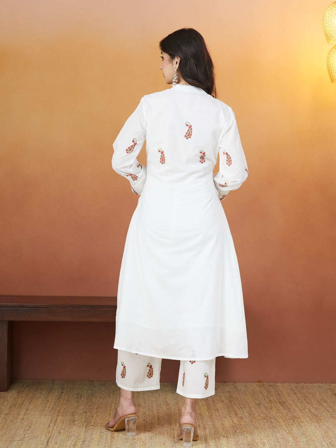Gulnaar White Block Print Kurti Set