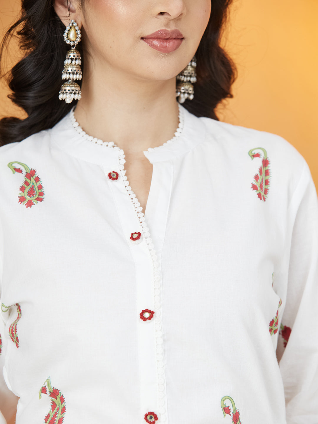 Gulnaar White Block Print Kurti Set