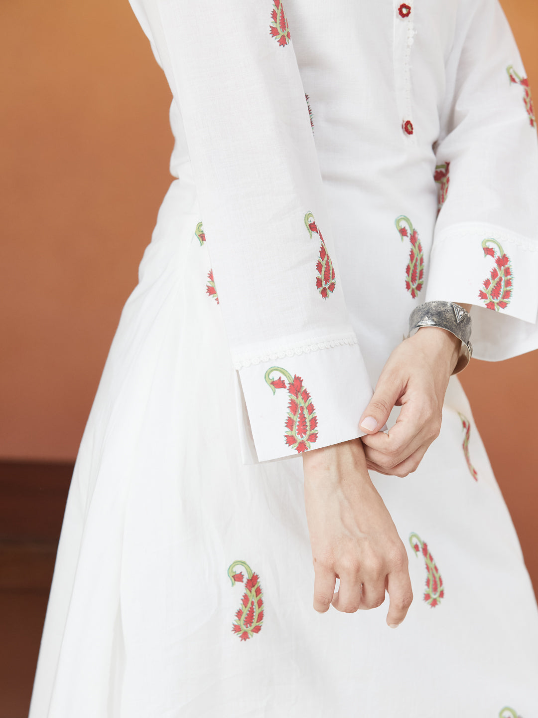 Gulnaar White Block Print Kurti Set