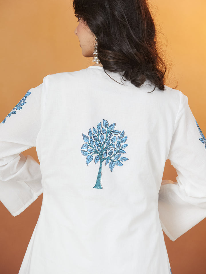 Neelvriksha White & Blue Block Print Kurti set