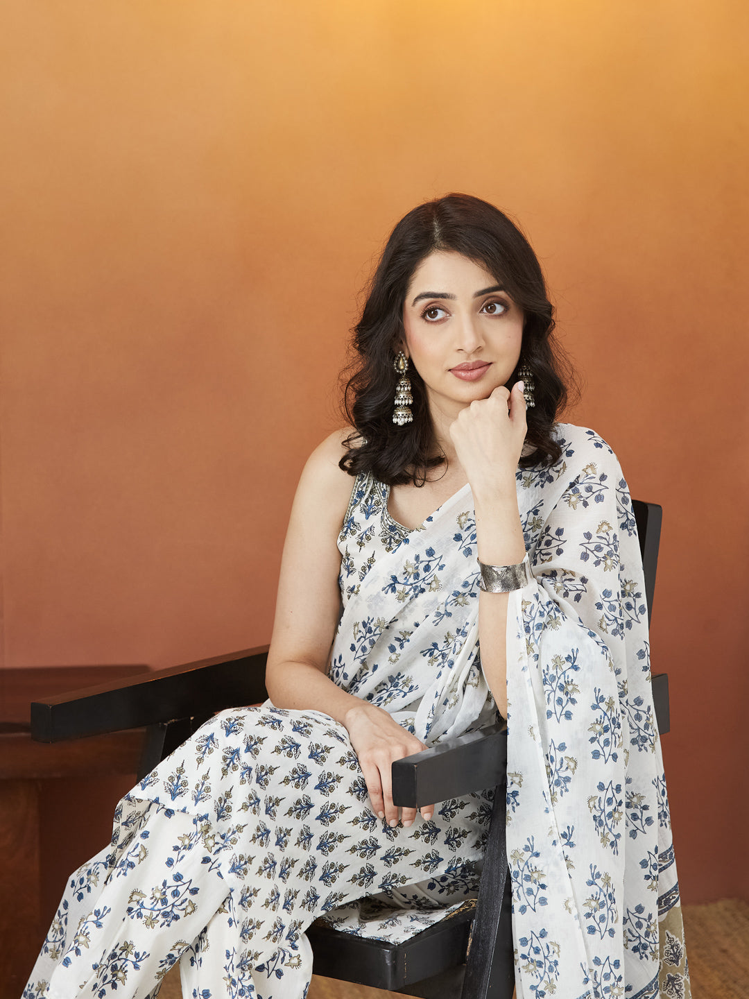 Aabroo Blue Floral Block Print Strappy Kurti set