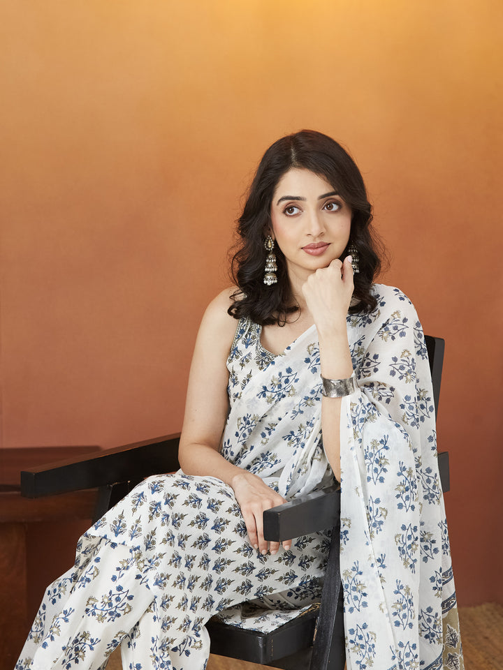 Aabroo Blue Floral Block Print Strappy Kurti set