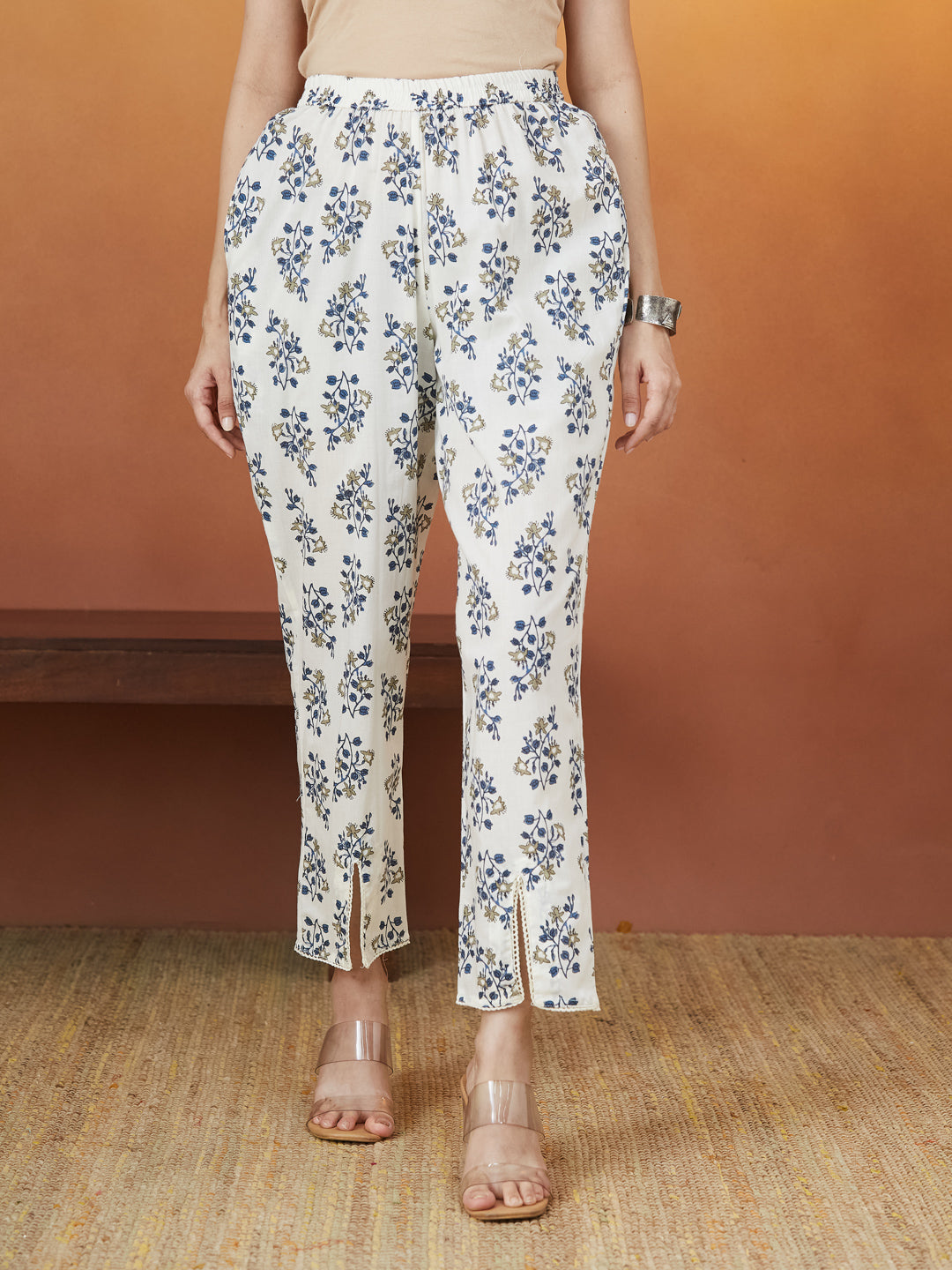 Aabroo Blue Floral Block Print Strappy Kurti set