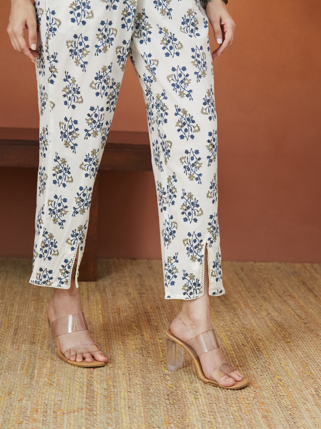 Aabroo Blue Floral Block Print Strappy Kurti set