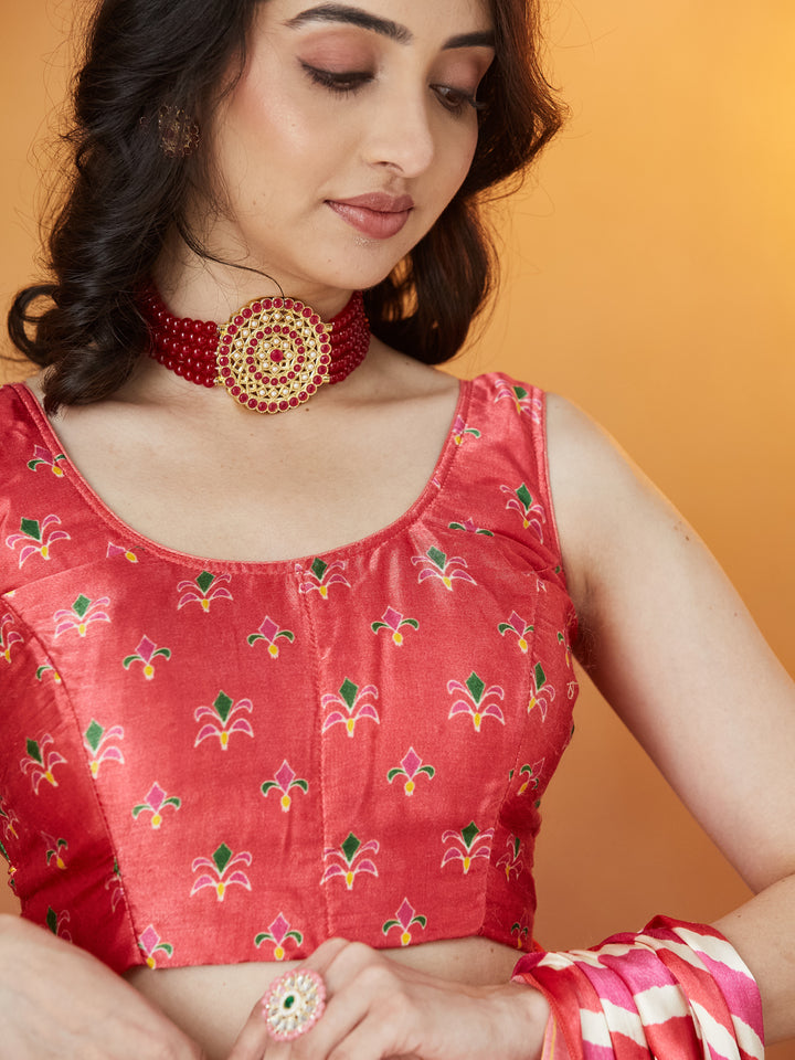 Rangmanch Red & Pink Bandhej Silk Saree