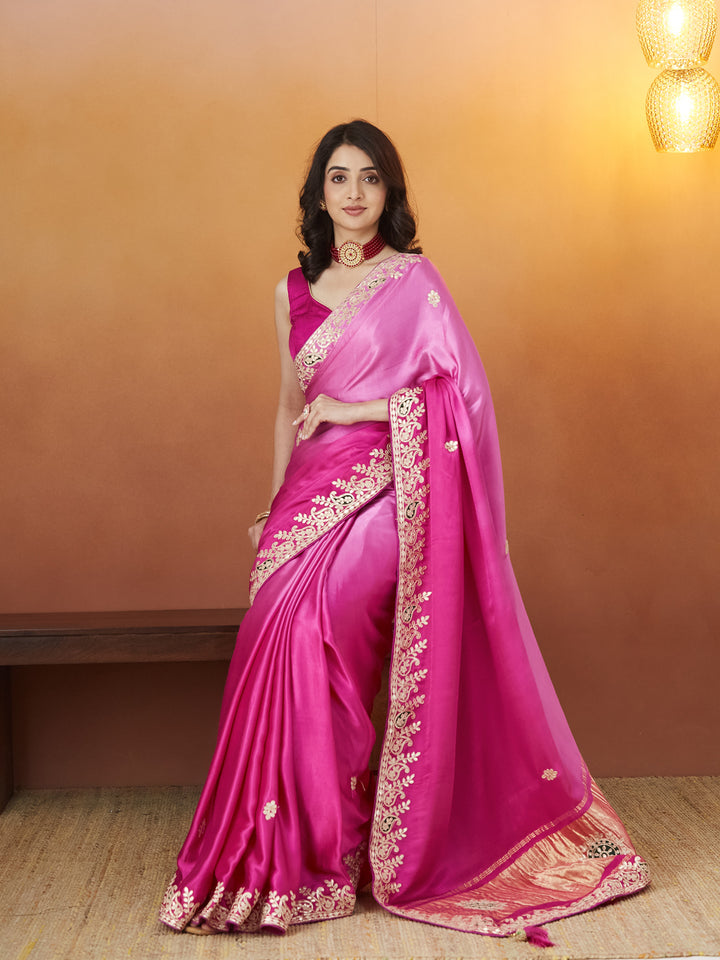 Silk Elegance Saree – Fuchsia Glow