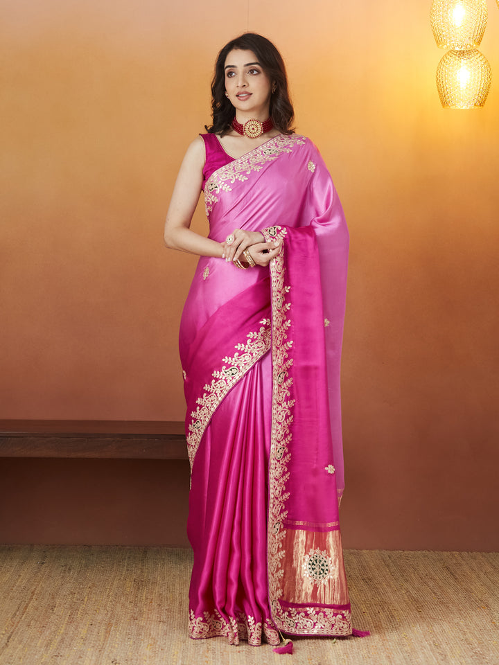 Silk Elegance Saree – Fuchsia Glow