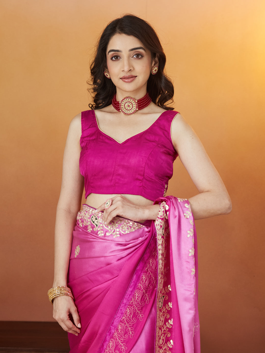 Silk Elegance Saree – Fuchsia Glow