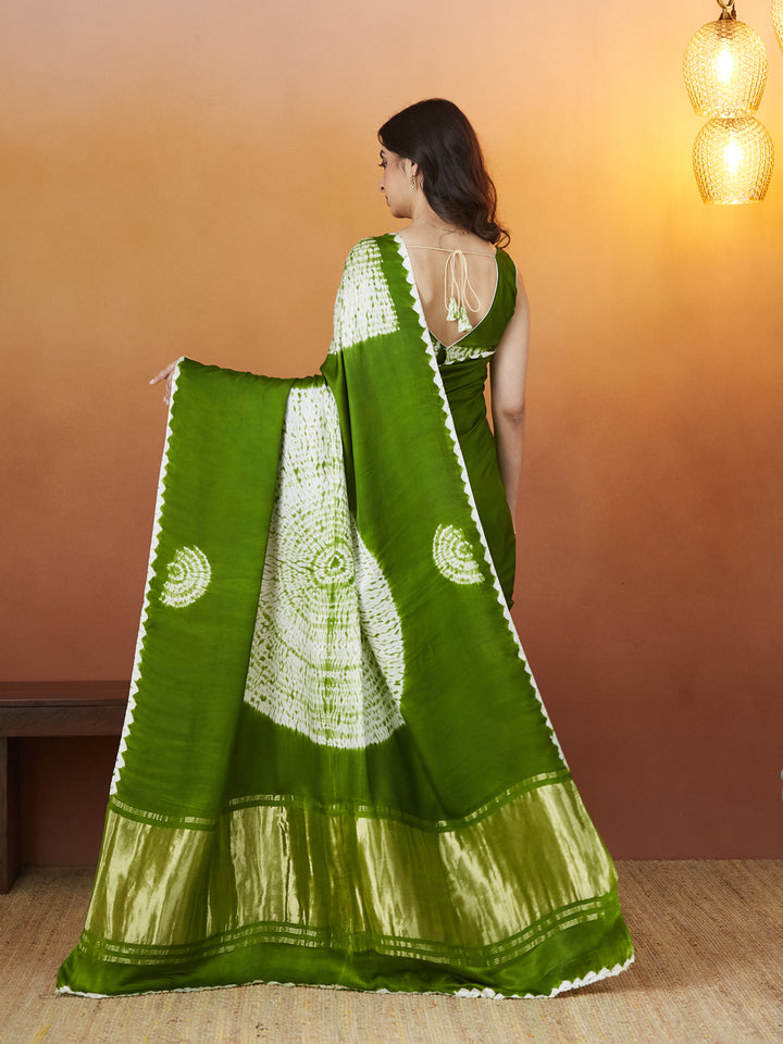 Veda Bandhej Charm Saree – Olive Green Delight