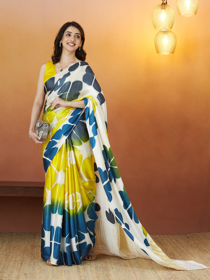 Veda Petal Pop Saree – Ivory & Sunshine Blend