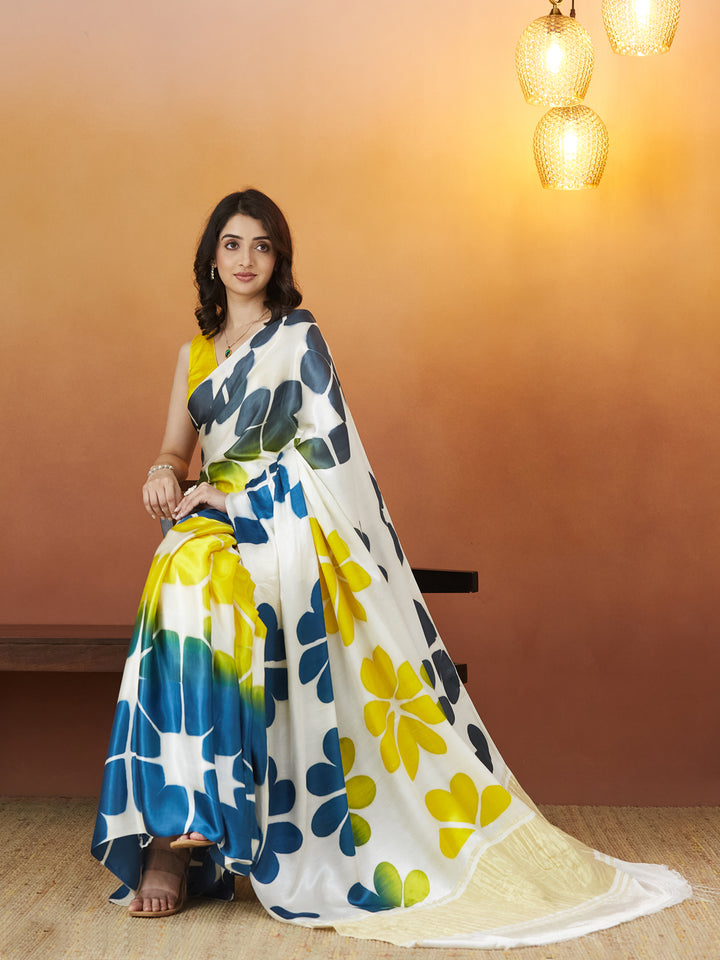 Veda Petal Pop Saree – Ivory & Sunshine Blend