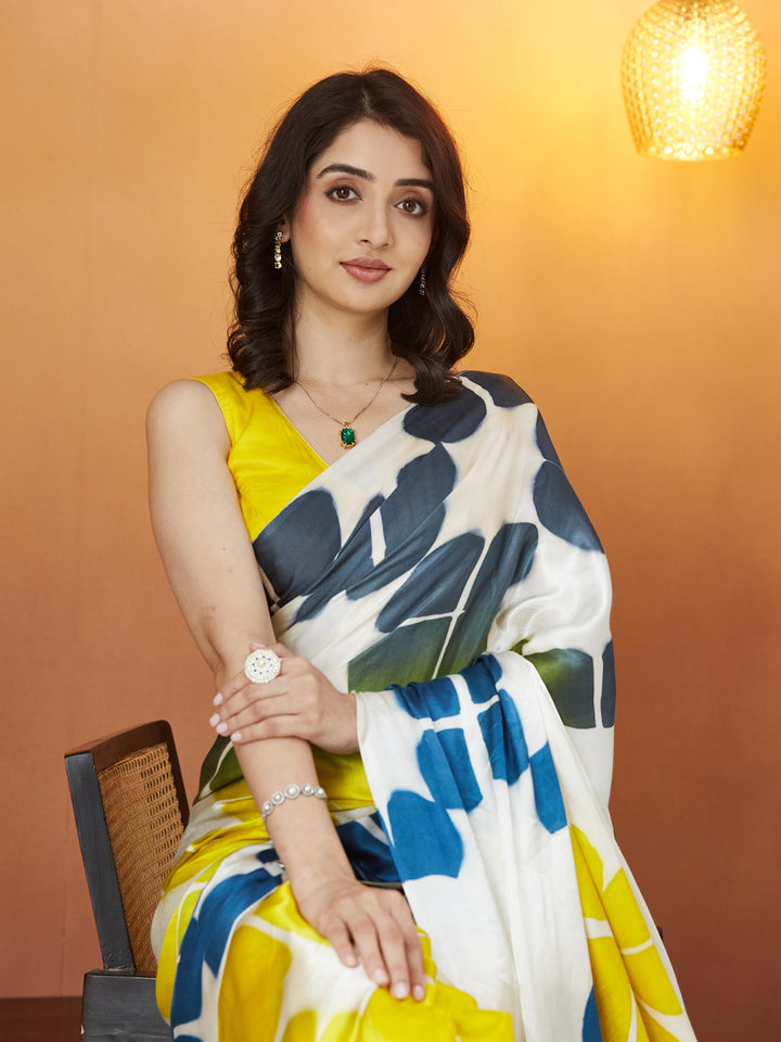 Veda Petal Pop Saree – Ivory & Sunshine Blend