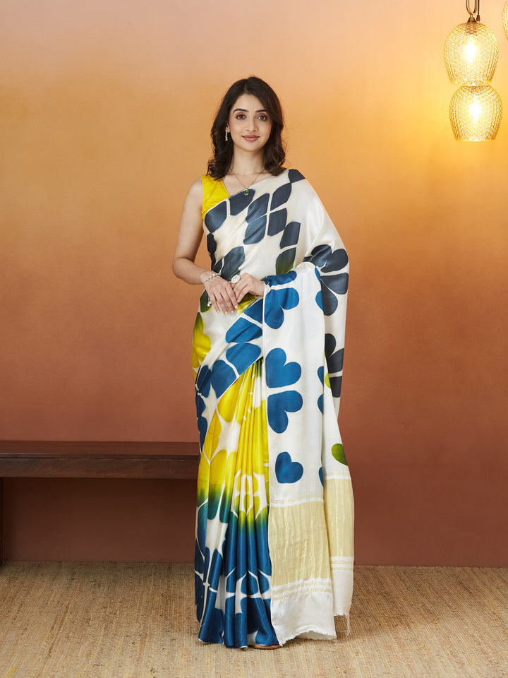 Veda Petal Pop Saree – Ivory & Sunshine Blend