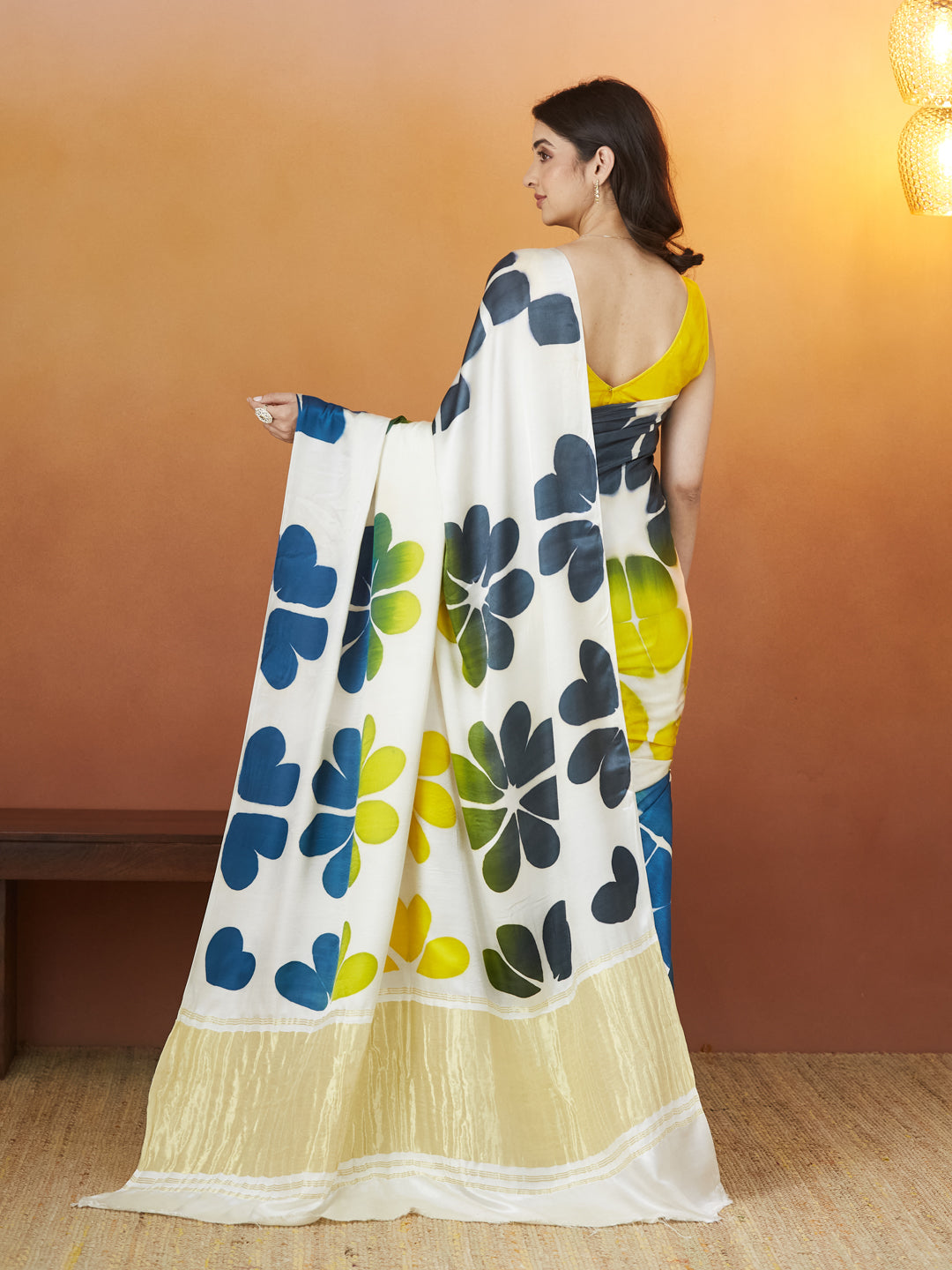 Veda Petal Pop Saree – Ivory & Sunshine Blend