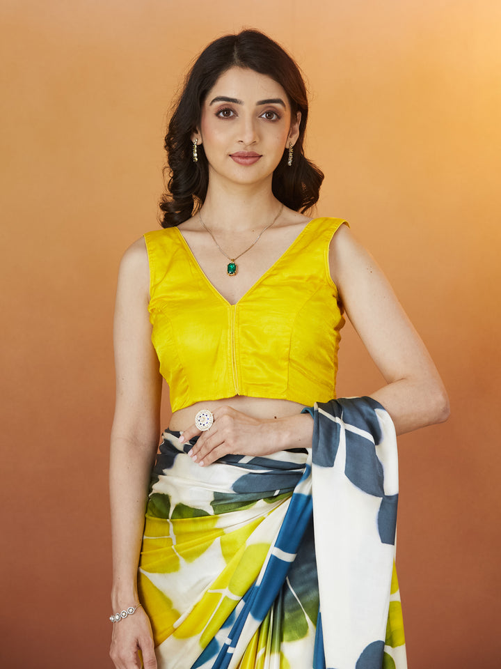 Veda Petal Pop Saree – Ivory & Sunshine Blend